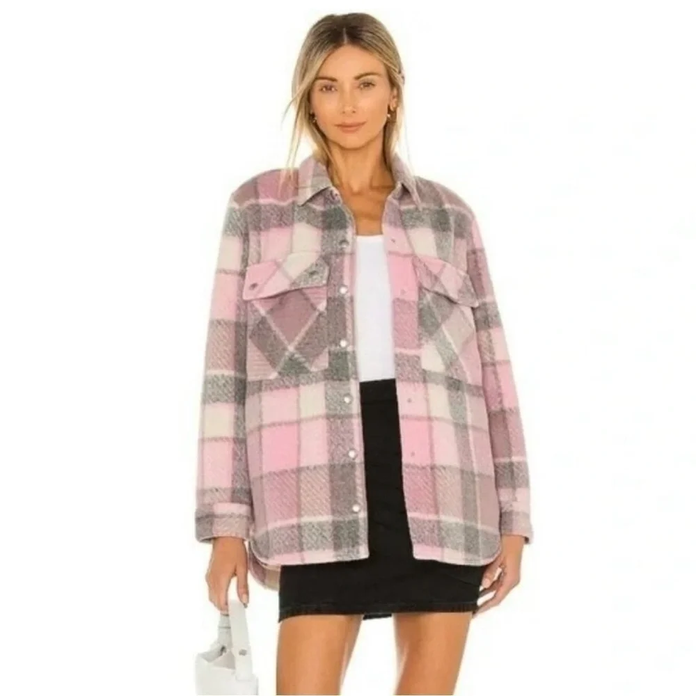 NWT Blank NYC Cabin Fever Pink Plaid Shacket Size Medium